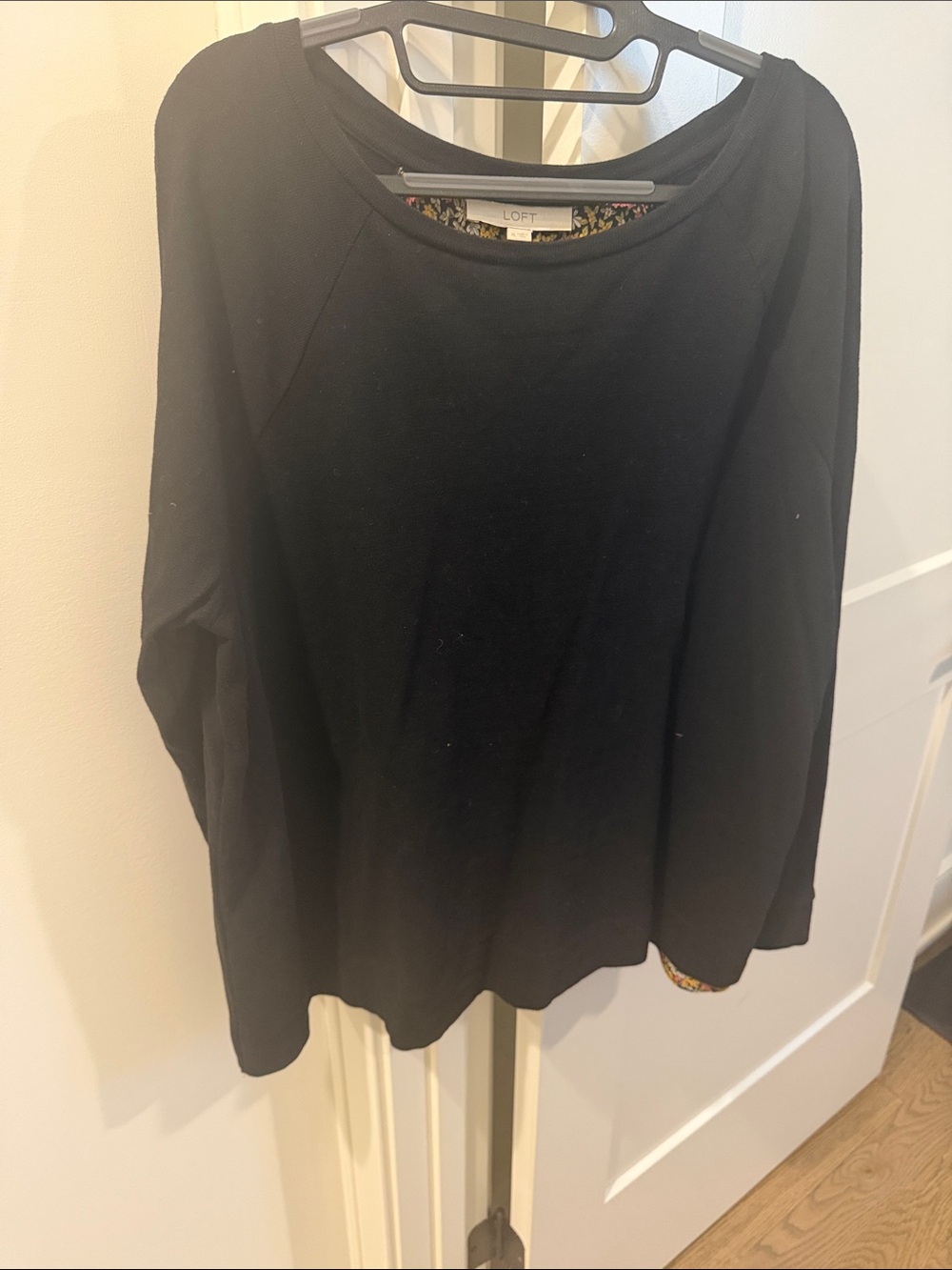 LOFT Black Long Sleeve Pullover with Floral Trim